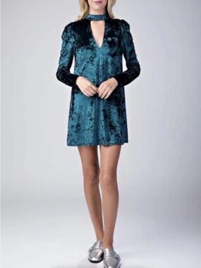 essue Teal Crushed Velvet Mini Dress